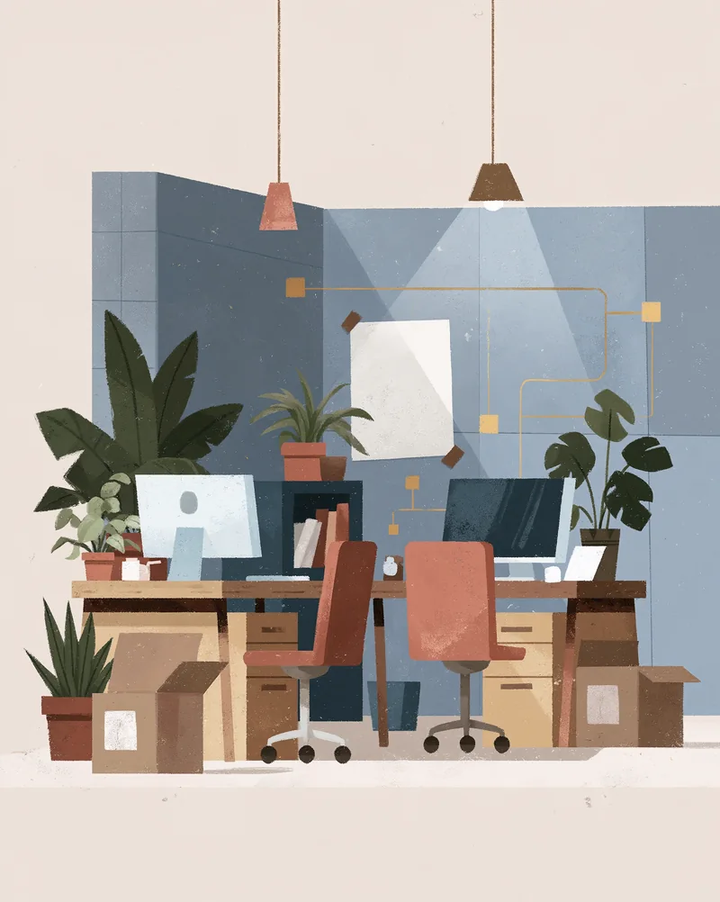 A small open office with desks set up and room to grow